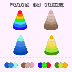 worksheet vector design, challenge to connect the pyramid with its color. Logic game for children.