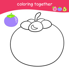 Fruit coloring worksheet page. Coloring cute fruit worksheet page. Educational printable colouring worksheet. Vector illustration.