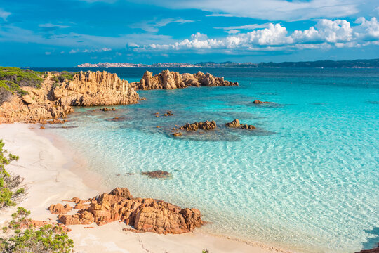 Amazing pink sand beach in Budelli Island, Maddalena Archipelago, Sardinia Italy