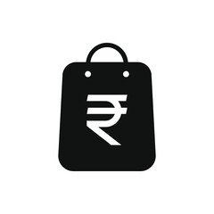 Rupee symbol on shopping bag icon design isolated on white background. Vector illustration