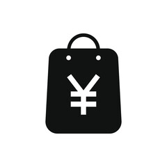 Yen symbol on shopping bag icon design isolated on white background. Vector illustration