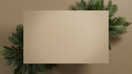 Rectangle Botanical Frame with Palm Plant Border. Beige, Natural Design with copy space.