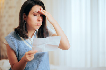 Woman Receiving an Expensive Utility Bill Having a Migraine