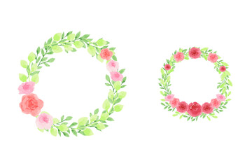 Rose flowers wreath watercolor hand painting 