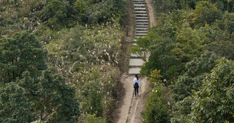 Woman go hiking on the mountain