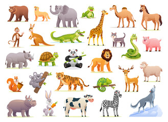 Collection of cute wild animal illustrations