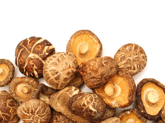 Mushrooms dry in basket on white background