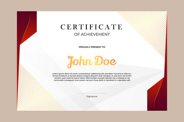 Certificate template design with simple and premium golden, red in luxury geometric shape style