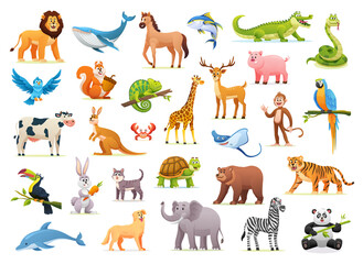 Fototapeta premium Collection of cute cartoon animal illustrations