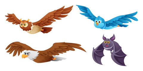 Obraz premium Set of different flying birds illustration