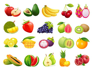 Set of fresh fruits icons illustration