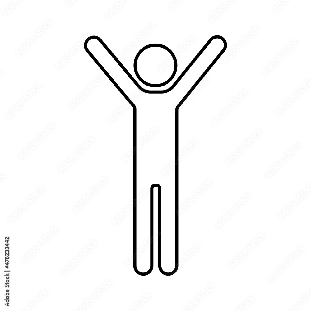Poster man silhouette with hand up. human icon. simple design. outline shape. user profile. vector illustra