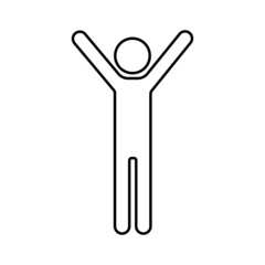 Man silhouette with hand up. Human icon. Simple design. Outline shape. User profile. Vector illustration. Stock image. 