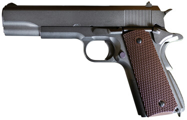 Pistol isolated over white background. Exemplar of firearm weapon.