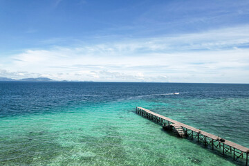 Obraz premium Aerial view of Island . Pulau Mabul is a beautiful small Island located on the East Coast of Sabah