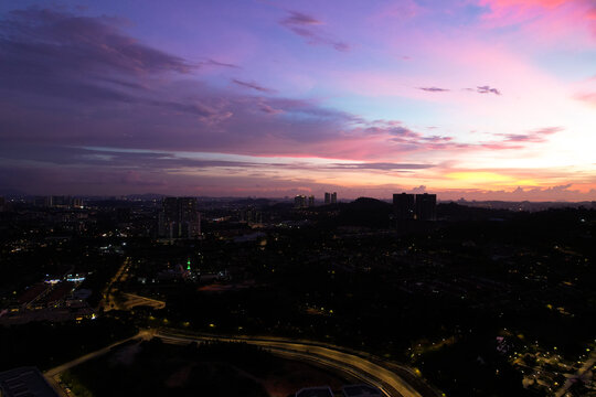 Aerial view of beautiful twilight sky