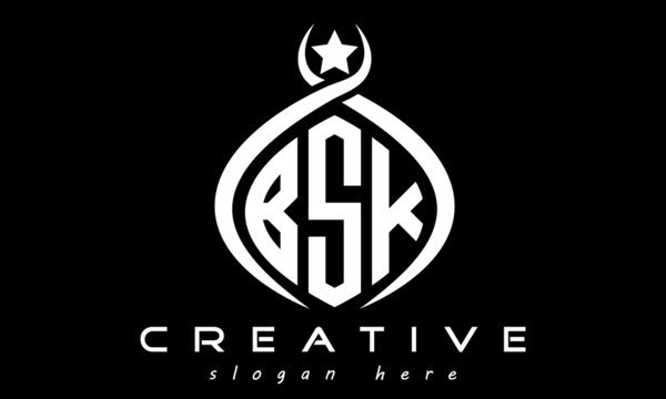 monogram curved oval initial bsk three letters logo design, geometric monogram minimalist modern business shape creative logo, vector template