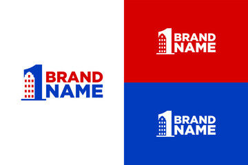 Number 1 building logo. Very suitable various business purposes also for symbol, logo, company name, brand name, icon and many more.