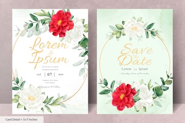 Fototapeta na wymiar Elegant Watercolor Floral Wedding Invitation Set with Hand Drawn Peony and Leaves