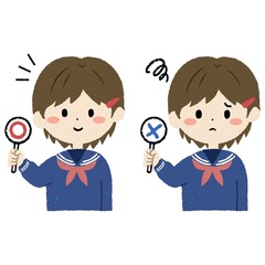 学生　女の子　マル　バツ　セット