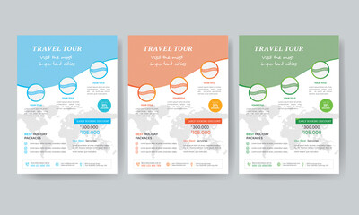 creative Travel flyer template and poster brochure design with venue details for travel agency promotion 