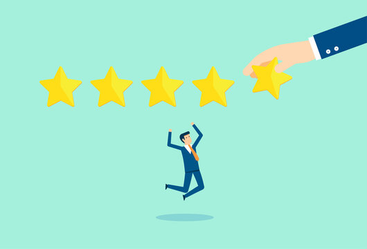 Customer feedback stars rating, business and investment rating, businessman added to 5 stars rating