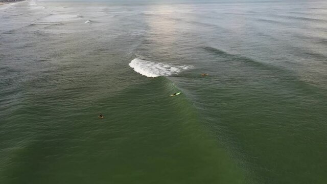 Surfers paddling out to catch waves on a beautiful Florida beach
