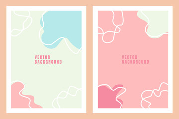 Set of stylish templates with organic abstract shapes and line in nude colors. Pastel background in minimalist style. Contemporary vector Illustration