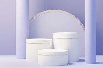 3d render of Beauty podium with Very Peri color of the year 2022 design for product presentation and advertising. Minimal pastel sky and Dreamy land scene. Romance concept.