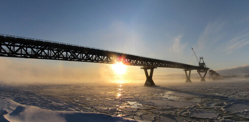 Freezing morning at Deh Cho Bridge construction site