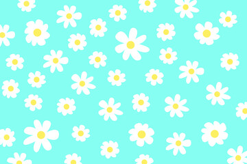 abstract beautiful daisy yellow white flower blossom botanical floral seamless pattern nature bright blue sea wide background wallpaper vector illustration