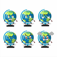 Globe ball cartoon character with various angry expressions