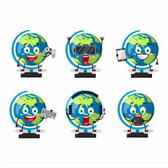 Globe ball cartoon character are playing games with various cute emoticons