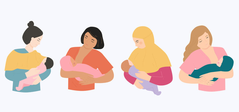 diversity woman breastfeeding baby illustration collection