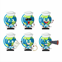 A character image design of globe ball as a ship captain with binocular