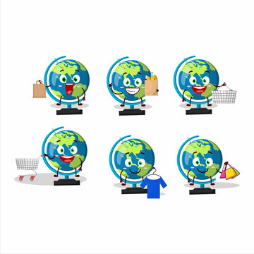 A Rich globe ball mascot design style going shopping