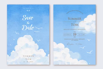 Poster Watercolor hand drawn blue sky wedding invitation set template © cocomomo