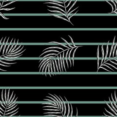 coconut leaves seamless pattern in gray monochromatic color style on dark background with line art. fashionable print texture. wallpaper decorative. Exotic tropics. Summer design. Original plants. 