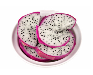 Dragon fruit on white bowl  isolated on white background.