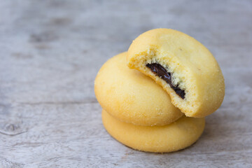 Chocolate lava cookies on old wooden