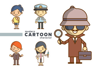 Modern Cartoon character in various jobs for designers