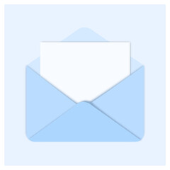 Cute blue vector envelop icon. This envelop opened and the letter page is blank