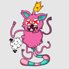 cartoon pink cat with long arms and long legs