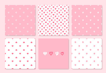 Heart Seamless Pink Backgrounds for Valentines Day. Vector Set of Seamless Patterns with Hearts.