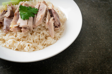 Hainanese Chicken Rice or steamed rice with chicken