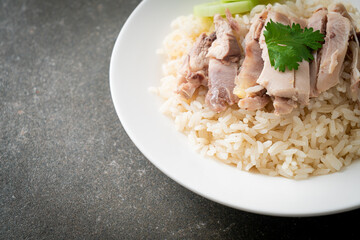 Hainanese Chicken Rice or steamed rice with chicken