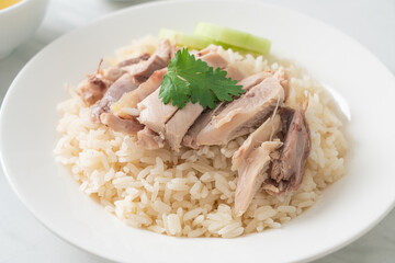 Hainanese Chicken Rice or steamed rice with chicken