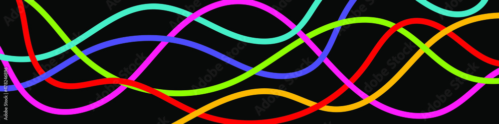 Aufkleber abstract horizontal background with overlapping multicolored wavy lines. black background with color