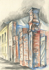 street with old buildings sketch  - 478247010