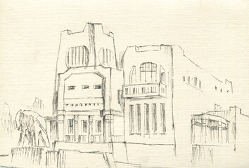 northern art nouveau building sketch  - 478247027